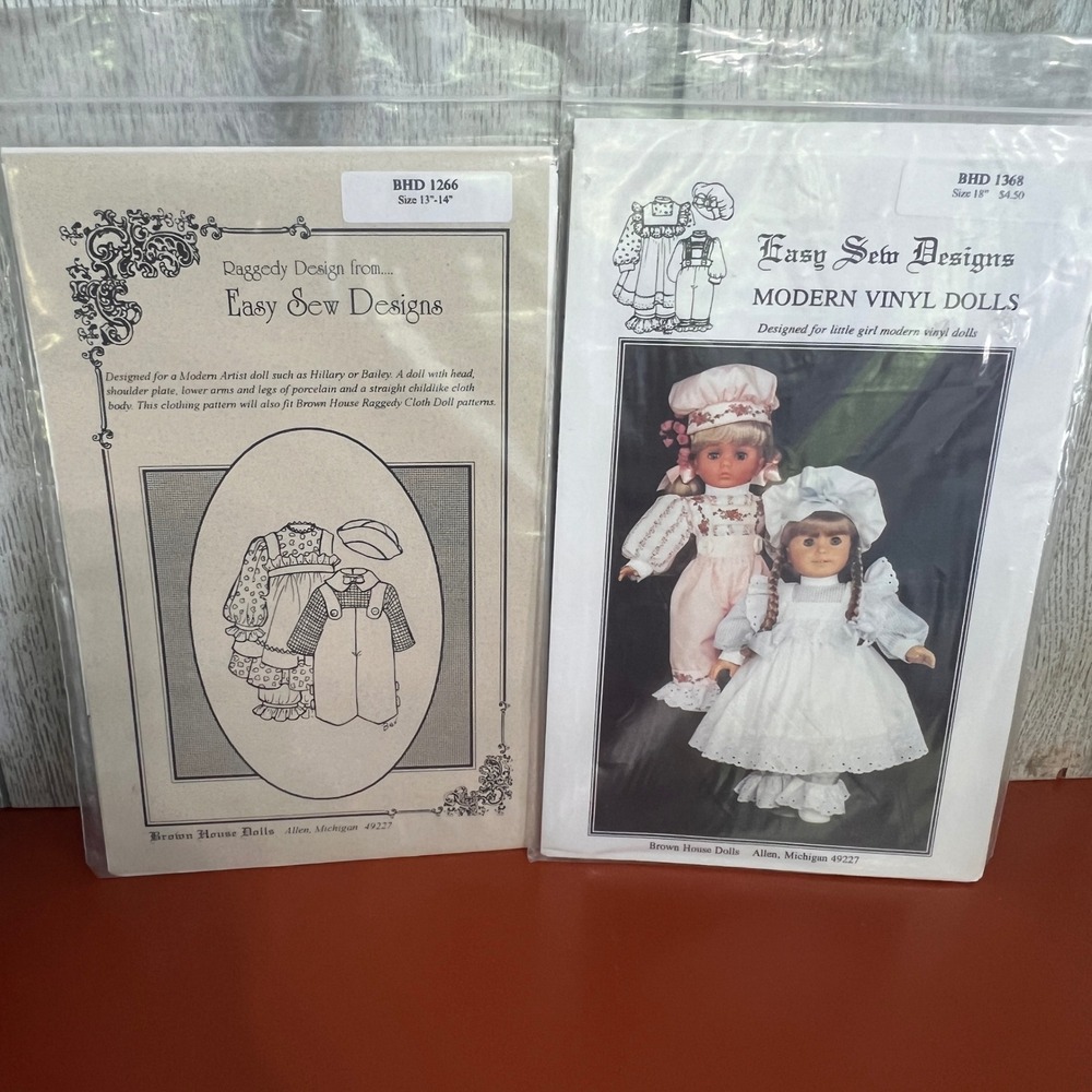 Brown House Dolls Easy Sew Designs Patterns BHD 1266 BHD 1368 18" 14" Dolls 2pk